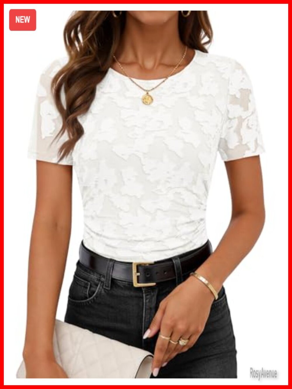 Women's Floral Jacquard Fitted Blouse Top Short Sleeve Crew Neck Sheer Mesh Y2K